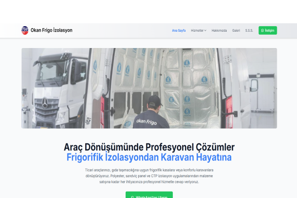 Okan Frigo İzolasyon - Next.js, Tailwind CSS, Firebase Hosting, EmailJS, Google Maps Embed ile geliştirilmiş Web Sitesi projesi