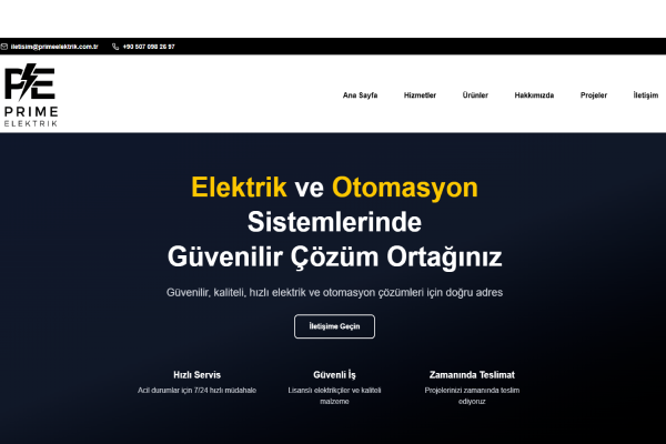 Prime Elektrik Otomasyon - Next.js, Tailwind CSS, Firebase Hosting, React Icons ile geliştirilmiş Web Sitesi projesi